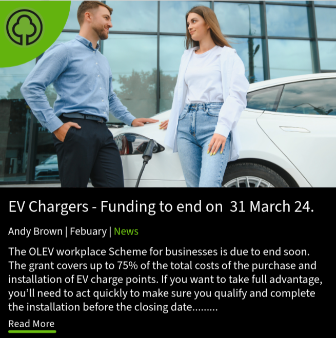 EV Chargers - Funding to end on 31st March 24.

The OLEV workplace Scheme for businesses is due to end soon. 

Read More:
sites.google.com/view/renewable…