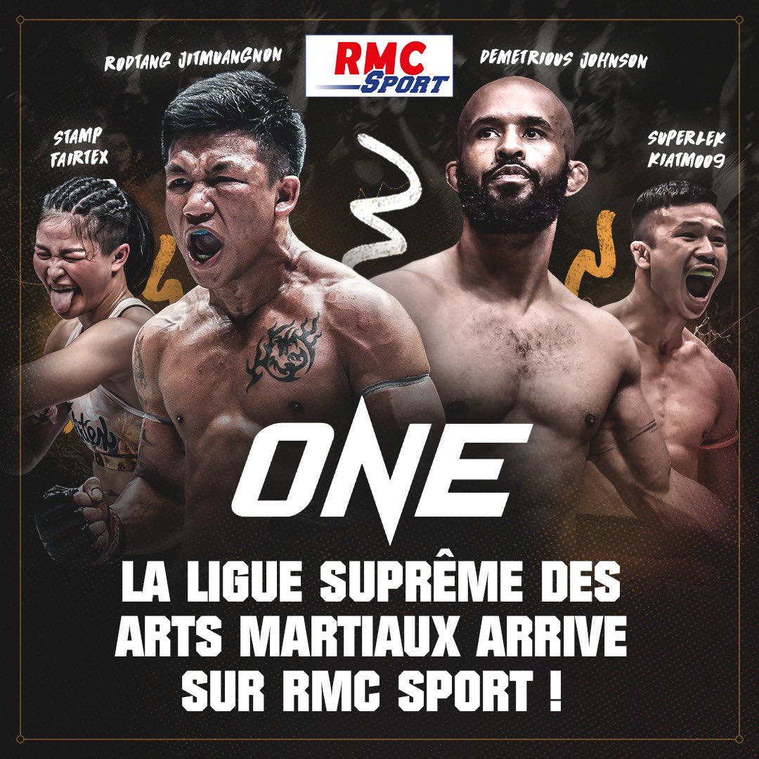 🚨 LE ONE CHAMPIONSHIP EN EXCLU SUR RMC SPORT !! 🚨

😍 Vrais amoureux des arts martiaux, on vous offre LA ligue ultime qui retourne l’Asie ! MMA, muay thaï, kickboxing, grappling dans des salles en feu 🔥 !

💥 50 évènements par an en exclu sur RMC Sport 2 et sur notre chaîne