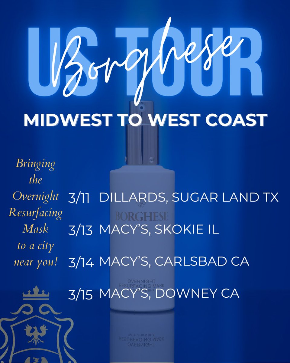 The Overnight Resurfacing Mask is officially here and Borghese Experts are hitting the road for exclusive events to bring this new mask to a city near you! 🎉 🙌 Join us and learn first-hand why overnight masking benefits your skin. 🤩 borghese.com