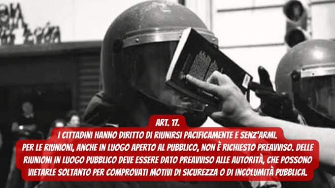 Questo post giratelo a tutti quei fasci ignoranti, che sbraitano contro la libertà di espressione e il diritto a manifestare. 

#MatriceResistente 
#Articolo17 
#Costituzione