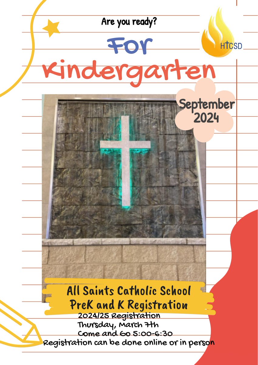 PreK/K Registration night is 5:00-6:30 on Thursday, March 7th, at the school in the Piazza!