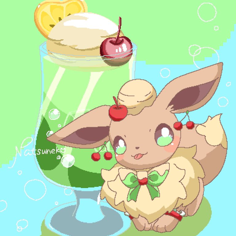 eevee cherry no humans pokemon (creature) fruit food object on head food on head  illustration images