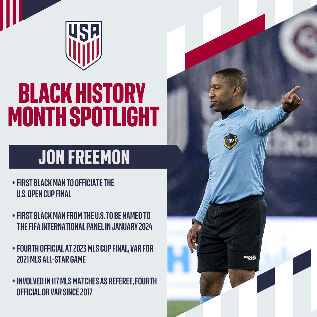 𝐁𝐥𝐚𝐜𝐤 𝐇𝐢𝐬𝐭𝐨𝐫𝐲 𝐌𝐨𝐧𝐭𝐡 𝐒𝐩𝐨𝐭𝐥𝐢𝐠𝐡𝐭:  Jon Freemon

Breaking new ground as one of the top officials in our sport ⚽️