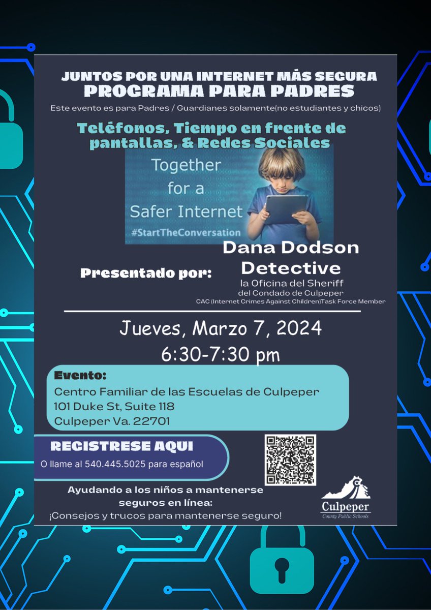 CCPS_FRC's tweet image. Sign Up! Join us and stay informed with powerful presentation from Detective Dana Dodson on Internet Safety. Being informed is a great way to stay connected to your children!