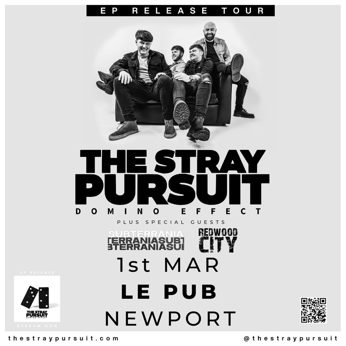 Not long to go until we support @thestraypursuit for the last time on The Domino Effect Tour at Newport @Lepub We will be joined with Redwood City see you there!