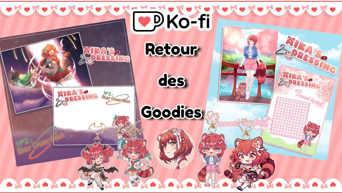 📢RETOUR DES GOODIES AIKA DRESSING ET +

Le restant du merch Aika dressing à été remis en vente, quantité très limités pour les porte clés et merch limité en général, ils ne reviendront plus en stock après !

Mais pas seulement, N'hésitez pas à aller voir tout ce qu'il y a du