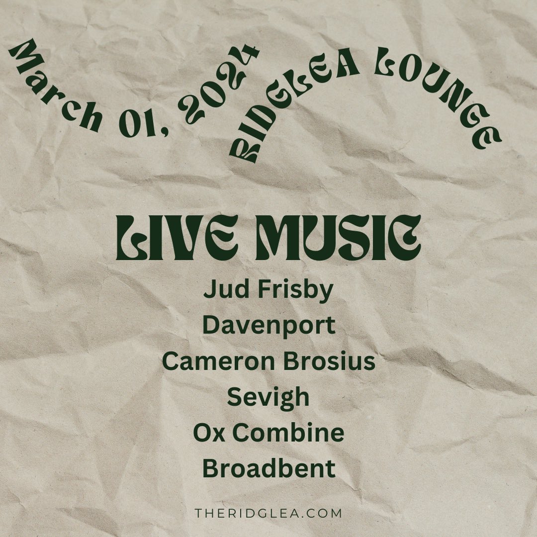 Tomorrow join us for Live Music at the Ridglea Lounge

Doors at 6:30PM

🎟️ eventbrite.com/e/live-music-a…