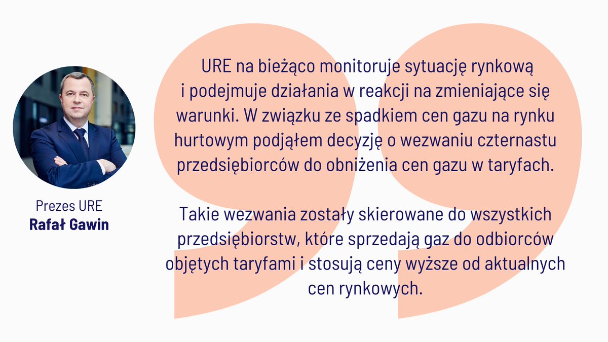 UREgovPL's tweet photo. Prezes #URE, Rafał #Gawin zatwierdził zmianę #taryfa na sprzedaż gazu🔥 w 2024 r. dla spółki #PGNIG_OD.

Regulator wystosował również wezwania do korekty taryf łącznie do 14 sprzedawców gazu. https://t.co/YvDNJG3V9U