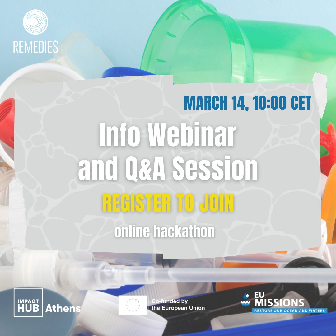 🌐 Got questions about the 'Plastic Fantastic' #hackathon?

Join us for the final Info Webinar on March 14, 10:00 CET, organized by Impact Hub Athens! 🕙 Subscribe for all the answers: shorturl.at/DKXYZ 

#PlasticFantasticHackathon