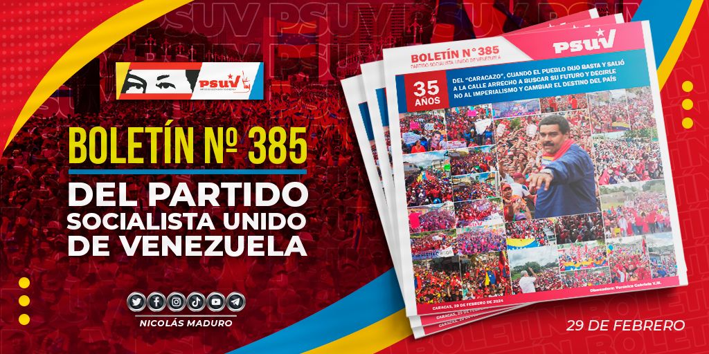 Los venezolanos y venezolanas le decimos ¡NO! al neoliberalismo, a la oligarquía y a los apellidos. Tenemos un Pueblo consciente, que vence obstáculos y avanza para construir su futuro. ¡Nada ni nadie nos detendrá! Les invito a leer más en la edición N° 385 del boletín
