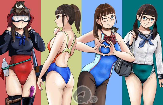 #今月描いた絵を晒そう 
競泳水着ばっかの2月でした😋 