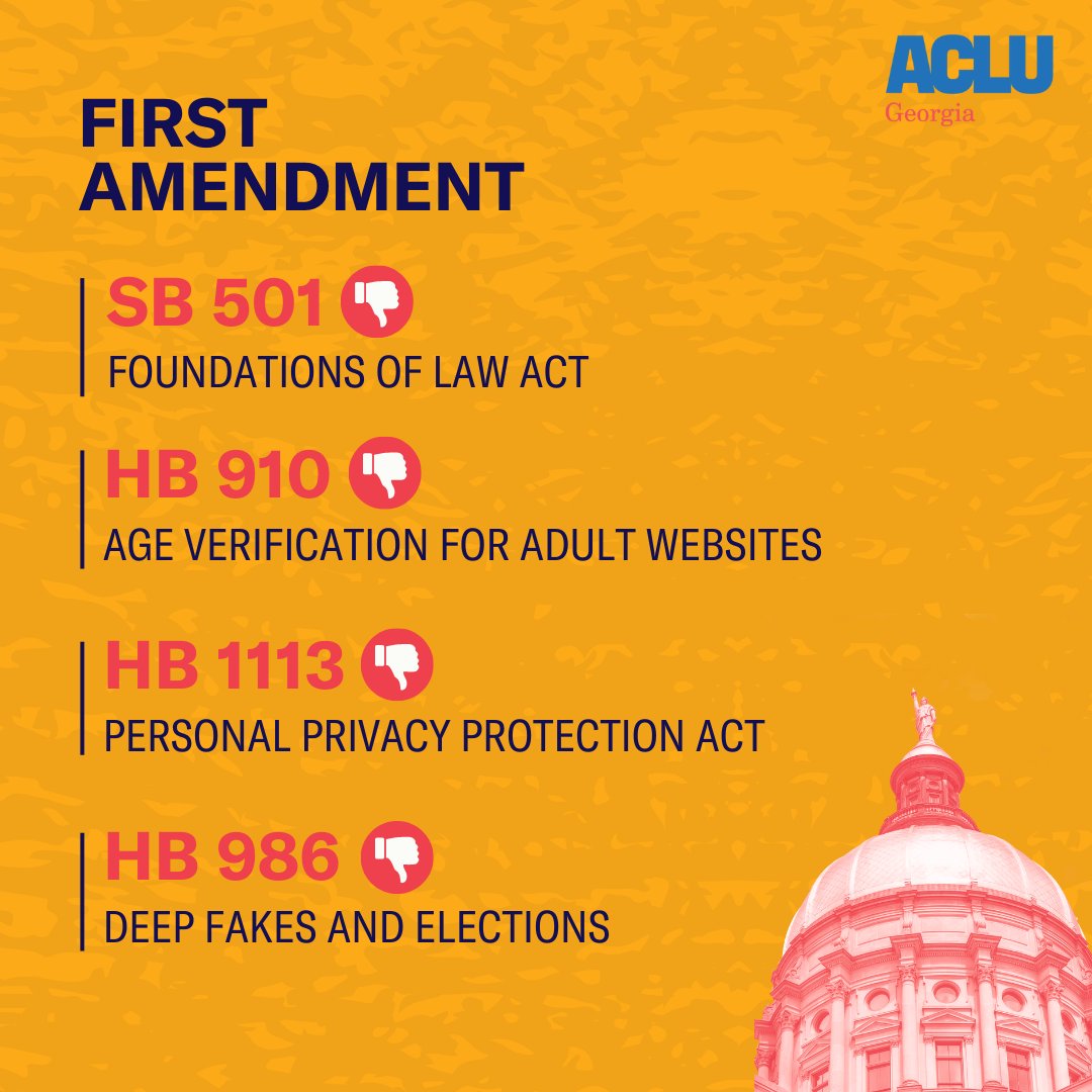 It’s Crossover Day! 📣🚨 We’re watching several bills that cover issues from free speech and LGBTQ+ rights to voter access and criminal legal reforms. Follow along for timely updates. ACLU-GA’s bill tracker: bit.ly/3Thl1YS #gapol #CrossoverDay