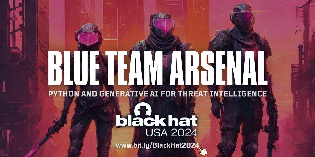 📢 Thrilled to be teaching with @fr0gger_ at @BlackHatEvents #BHUSA 🌟 🚀 Boost your career by learning how to apply Python & Generative #AI to #CTI. From the basics to building your own LLM-based Agents 🤖 #AISecurity ✅ Secure your spot blackhat.com/us-24/training… 👉 More info…