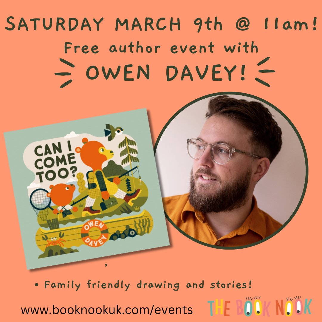 📢One week to go!!📢 Join @owendaveydraws —  the award-winning creator of Can I Come Too? — for some family friendly drawing and stories to celebrate the paperback release of his sibling picture book adventure! Next Saturday! More details here 👉booknookuk.com/events/