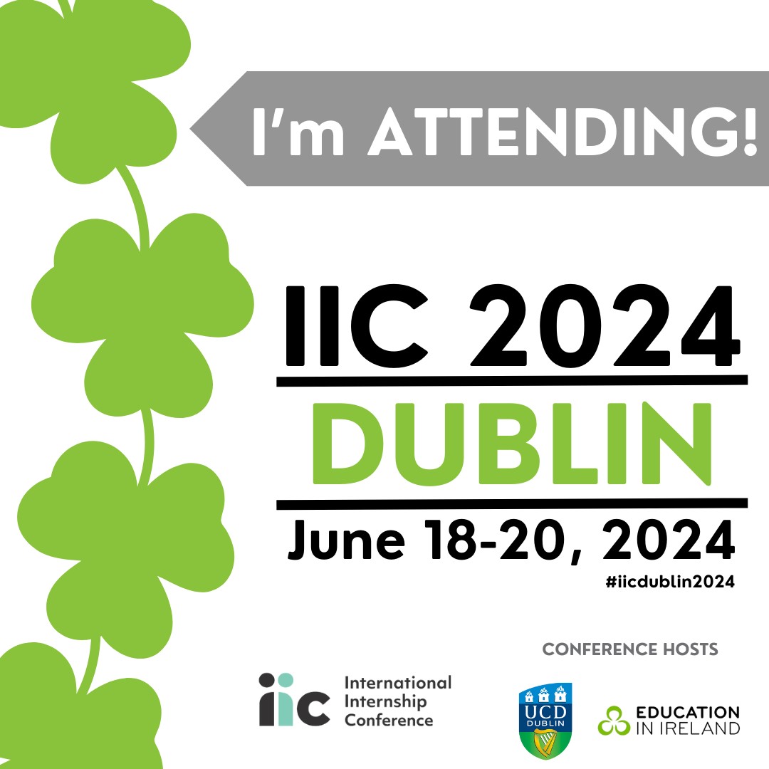 Graphic for pax #iicdublin2024. internship-network.org Early Bird Reg deadline: March 22. Accom from 99 Euro/Nt. Best conference #internhips @MaureenManning1 @ucd_global @EduIreland @iCentapp @IESabroad @ThePIENews @virtualinternships @AbsoluteInterns @GlobalCareerCen @IEC_EIC