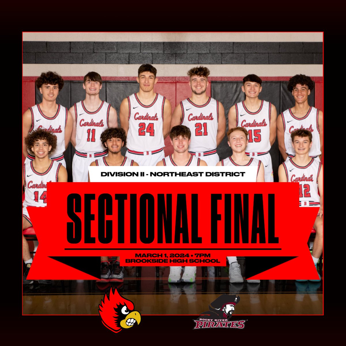Information for tomorrow's Boys Basketball Sectional Final game against Rocky River: brooksidecardinals.com/news/90484
<a href="/rockyriverbbk/">Coach Murray</a> <a href="/116sports/">Rocky River Sports Media</a>