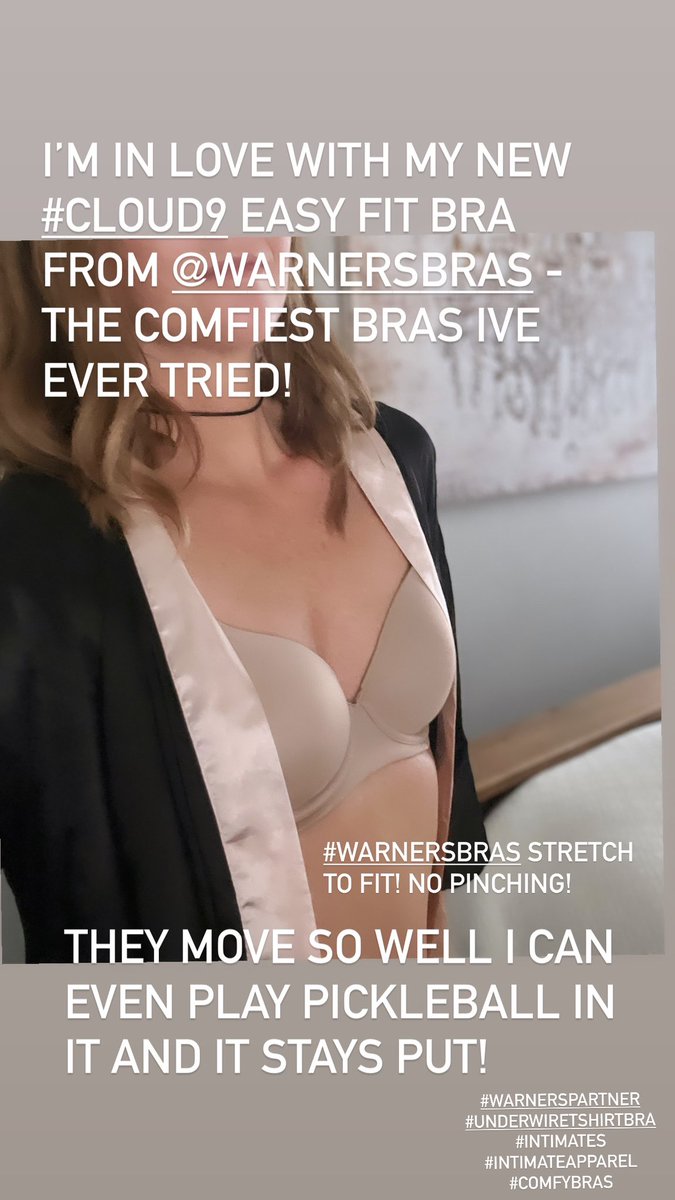 RT! This is the comfiest bra ever! @WarnersBras #cloud9 easy fit underwire tshirt bra with no pinching! It stays in place so well I play #pickleball in it! #intimates #warnersbras #intimateapparel #tshirtbra #comfiestbras #bras #warnerspartner ad