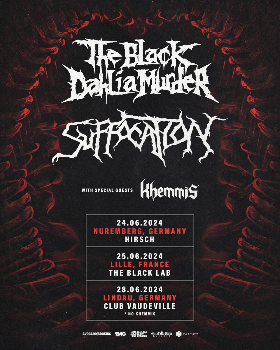 Two more EU shows! We can't wait to join @bdmmetal and @suffocation in Germany and France 🇩🇪🇫🇷 Tickets on sale now! 24.06.24 - Nuremberg, Germany @ Hirsch 25.06.24 - Lille, France @ The Black Lab khemmisdoom.com