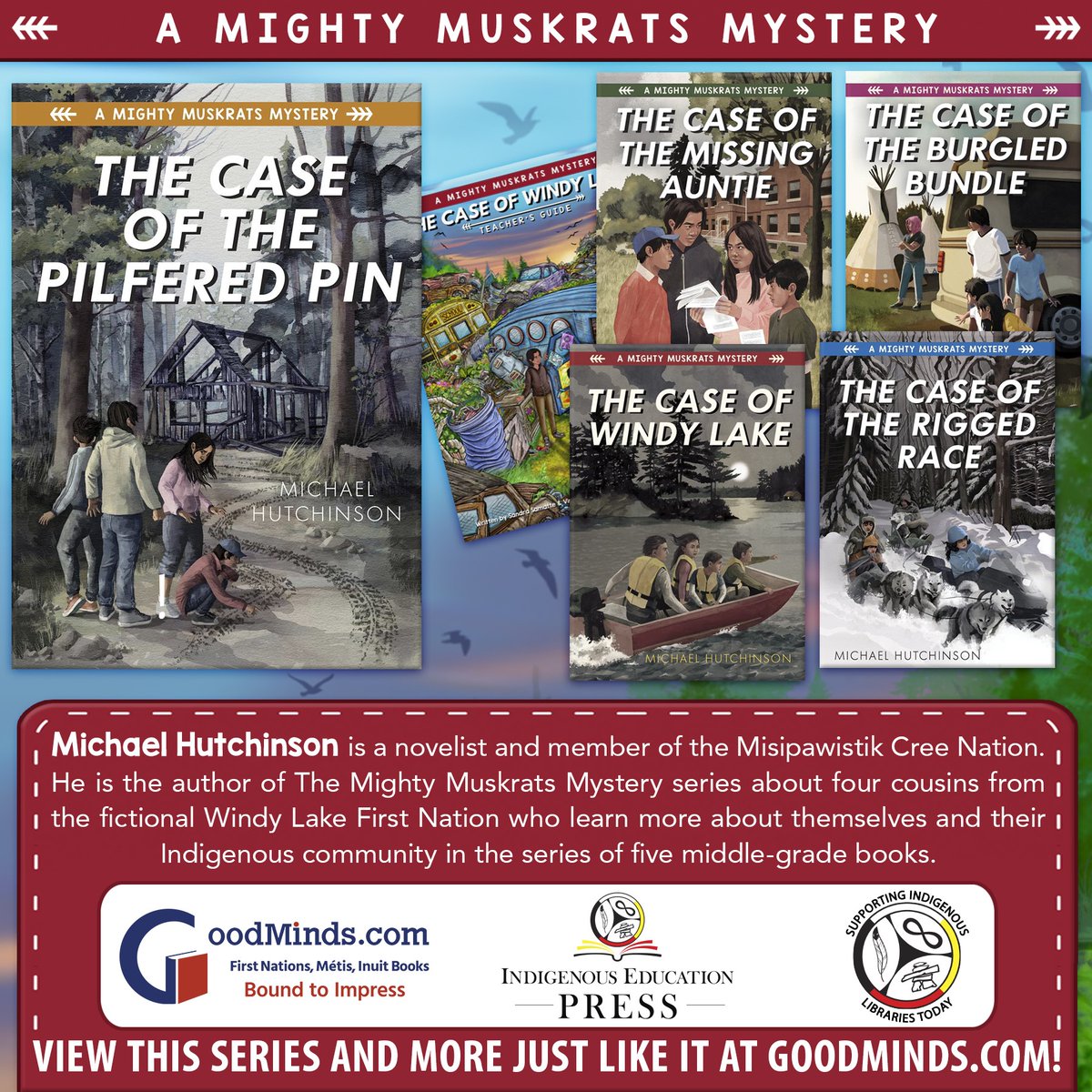 The Mighty Muskrats Mystery Series is available from GoodMinds.com. By author @MHutchinson_WPG, this set of five middle-grade books is about the adventures of four cousins from the fictional Windy Lake First Nation. @GoodMindsBooks - Read more: goodminds.com/collections/mi…