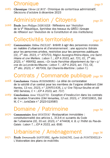 JCP A (@jcpa1) on Twitter photo La Une du JCP A n° 9 à paraître
+ la chronique de Contentieux administratif <a href="/olivierlebot/">Olivier Le Bot</a>
+ réflexions sur l'évolution de la Ve République <a href="/JPhDerosier/">JPh Derosier</a>
+ l'intérêt à agir des personnes morales en matière d'#urbanisme et d'#environnement
+ #CommandePublique La Une du JCP A n° 9 à paraître
+ la chronique de Contentieux administratif <a href="/olivierlebot/">Olivier Le Bot</a>
+ réflexions sur l'évolution de la Ve République <a href="/JPhDerosier/">JPh Derosier</a>
+ l'intérêt à agir des personnes morales en matière d'#urbanisme et d'#environnement
+ #CommandePublique