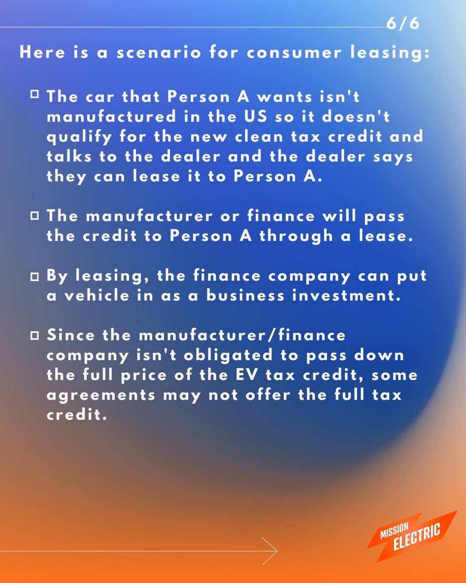 Have you thought about leasing an EV? Make the green switch! bit.ly/3SyNclN (2/2) #MissionElectric #CleanCities #EV #TaxCredit #CleanVehicle