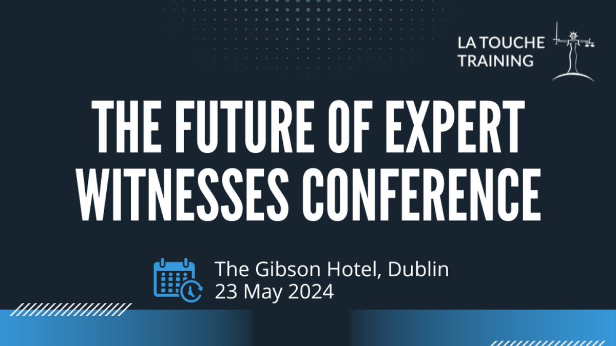 The Future for Expert Witnesses Conference May 23rd @thegibsonhotel. Perfect opportunity for #legal #professionals to meet the 2024 requirement of 5 Hours In-Person #CPD 
Conference line up:
@AoifeBeirne
@mark_tottenham 
Mark Solon @BondSolon + many more!
bit.ly/4bVk5k3