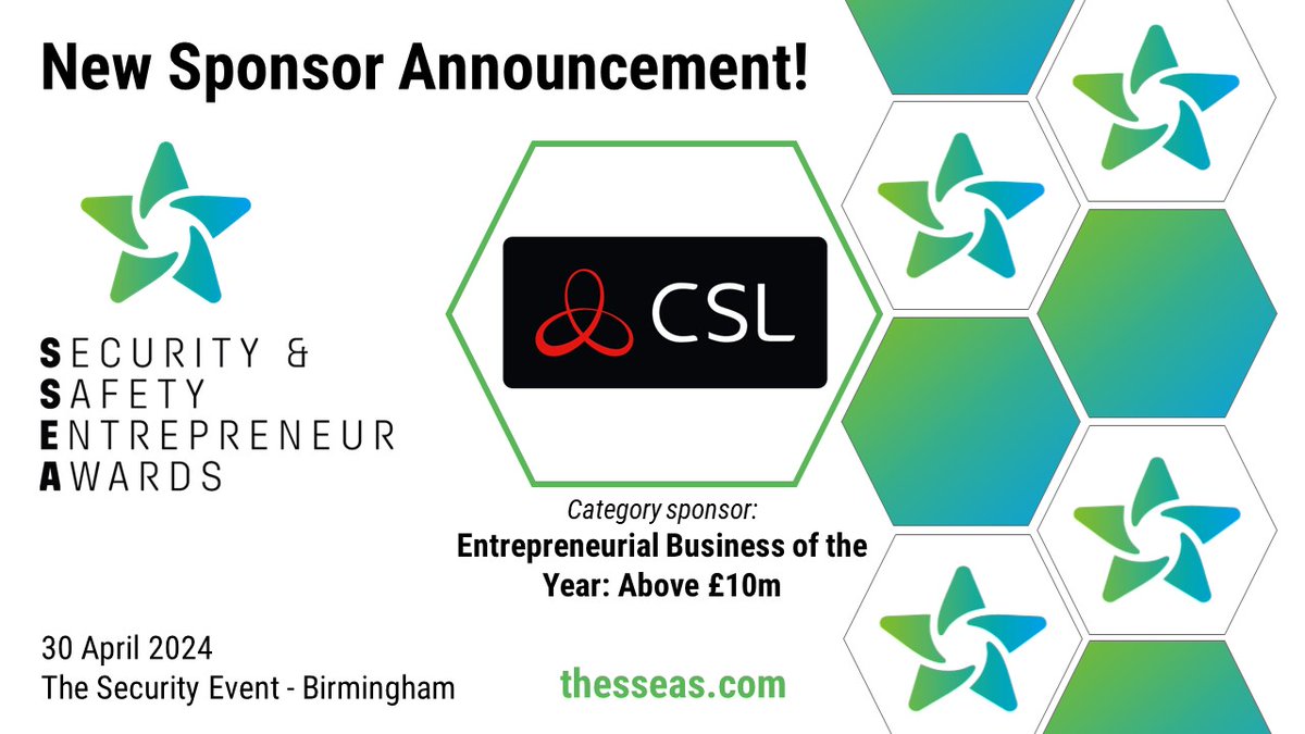 📢 Announcing our newest sponsor of the SSEAs, <a href="/CSLGroupLtd/">CSL</a> 

CSL are kindly sponsoring the Entrepreneurial Business of the Year: Above £10m category for the SSEAs taking place on 30 April at <a href="/SecurityEventUK/">The Security Event</a>

Read more here &gt; &gt; thesseas.com