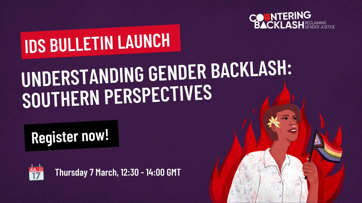 Countering Backlash (@counterbacklash) on Twitter photo The next <a href="/IDS_UK/">Institute of Development Studies</a> bulletin is focused on the swell of anti #GenderBacklash worldwide, with a focus on #GlobalSouth perspectives.
Come along to our launch event on 7th March to hear from field experts and join the debate.
Register now👇
counteringbacklash.org/update/event-u… The next <a href="/IDS_UK/">Institute of Development Studies</a> bulletin is focused on the swell of anti #GenderBacklash worldwide, with a focus on #GlobalSouth perspectives.
Come along to our launch event on 7th March to hear from field experts and join the debate.
Register now👇
counteringbacklash.org/update/event-u…