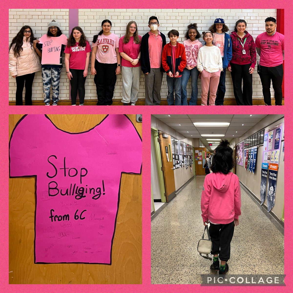 Staff and students supporting anti-bullying by wearing pink on National Pink Shirt Day. @tdsb #tdsb @JackNigro @npersaudLC4