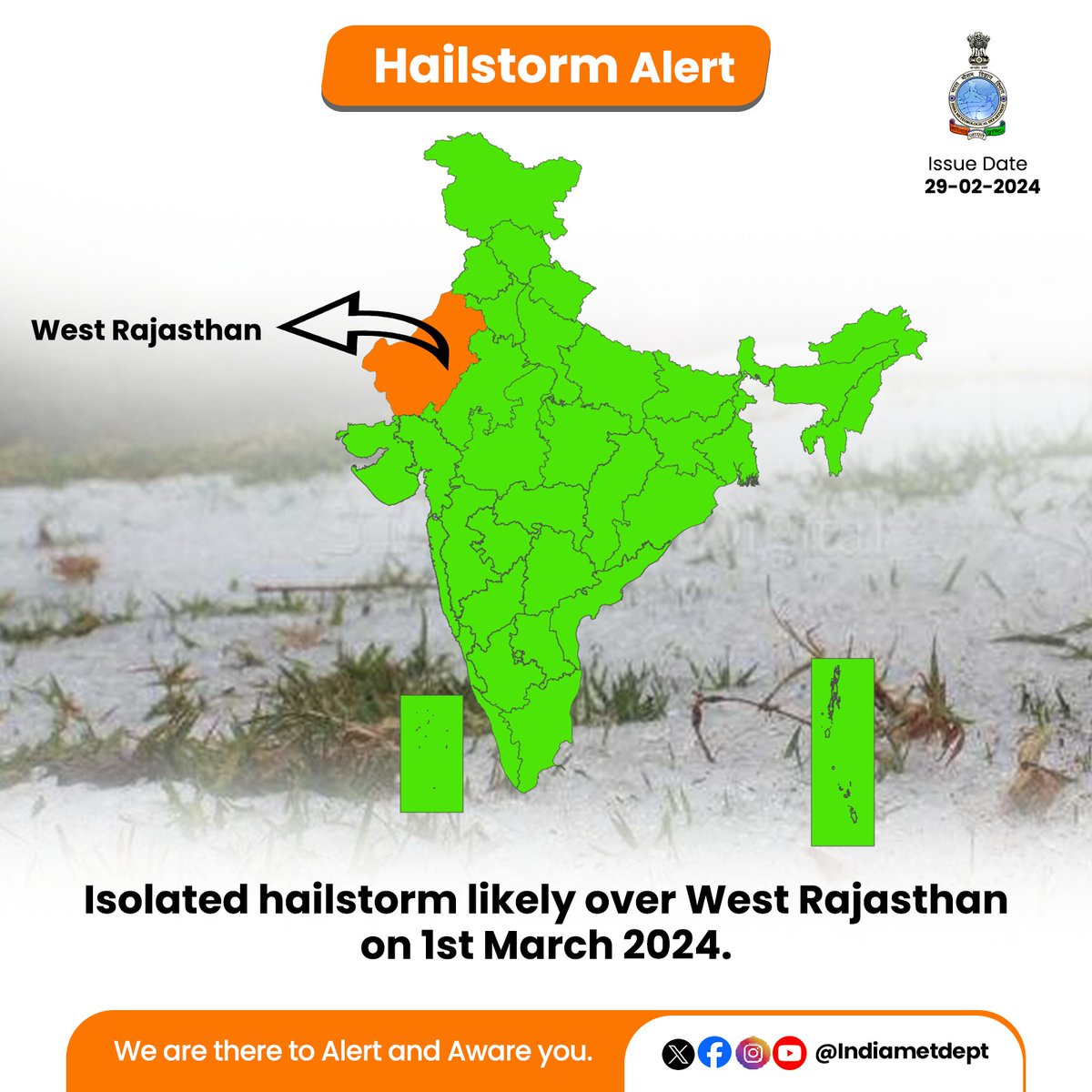 Isolated hailstorm likely over West Rajasthan on 1st March 2024.

#RajasthanWeather #HailstormAlert 

@moesgoi
@DDNewslive
@ndmaindia
@airnewsalerts