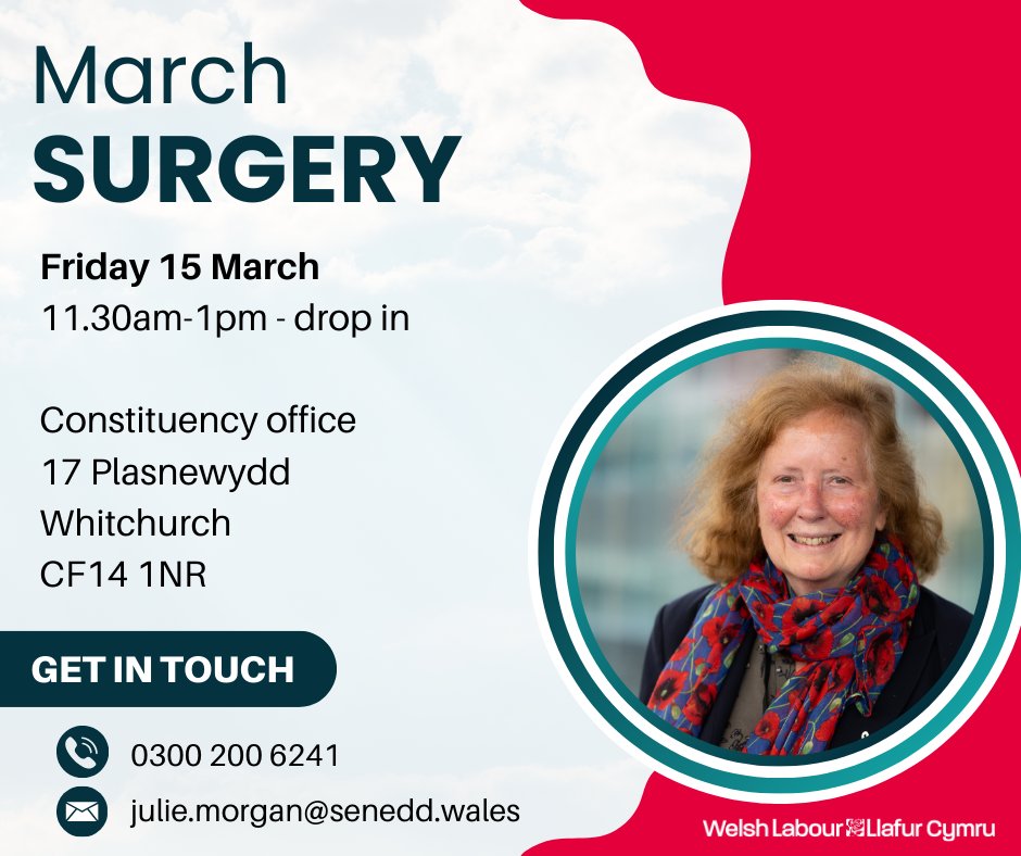 My next surgery is on Friday 15 March from 11.30am-1pm at my constituency office in Whitchurch. No appointment needed - just drop in.