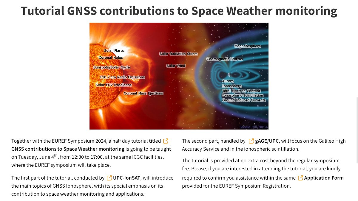#EUREF Symposium 2024 5 – 7 June, Barcelona 📣Tutorial 'GNSS contributions to Space Weather monitoring' More info: euref-symposium.atlantidaviatges.com/tutorial-gnss-… #GNSS #spaceweather #EPN_CB