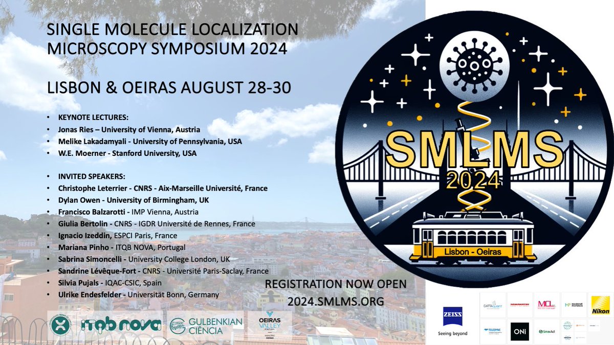 We are thrilled to announce the 13th Single Molecule Localization Microscopy Symposium! The meeting will take place in Lisbon and Oeiras, on August 28th-30. We have an exciting lineup of speakers, including keynotes from @Melike_Lak, @JonasRies and W. E. Moerner😀