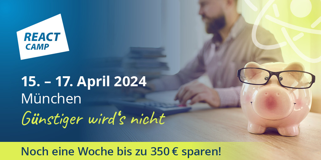 camp_react's tweet image. 🧹 Frühjahrsputz in der React-Bibliothek geplant? Dann aber schnell buchen! 🚀 Das hands-on Training im April kann noch eine Woche zum Super-Sparpreis gebucht werden 💰
Jetzt zugreifen: entwickler.de/react-camp/
