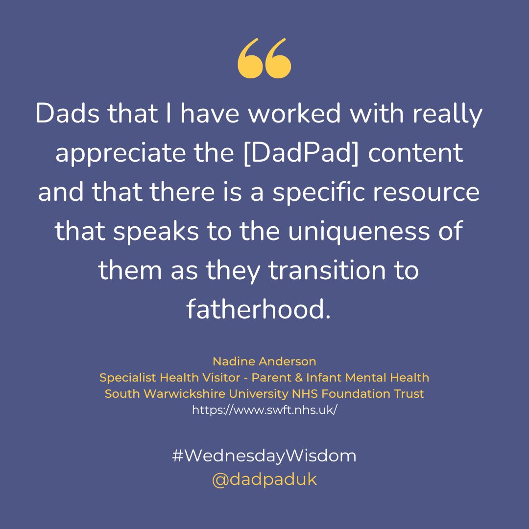 #WednesdayWisdom 🧠 We 💙 receiving positive feedback on how #dadpad resources are valued by health pros &amp; the families that they are supporting - huge thanks, Nadine <a href="/nhsswft/">@nhsswft</a>.
#dadsmatter
<a href="/coventrycc/">Coventry City Council</a> <a href="/fatherhoodipip/">Fatherhood Solutions</a> @Dadmatterswarks <a href="/SBitC_CCFC/">Sky Blues in the Community</a> @Sufcsolihull <a href="/warwickshirefnp/">@warwickshireFNP</a>