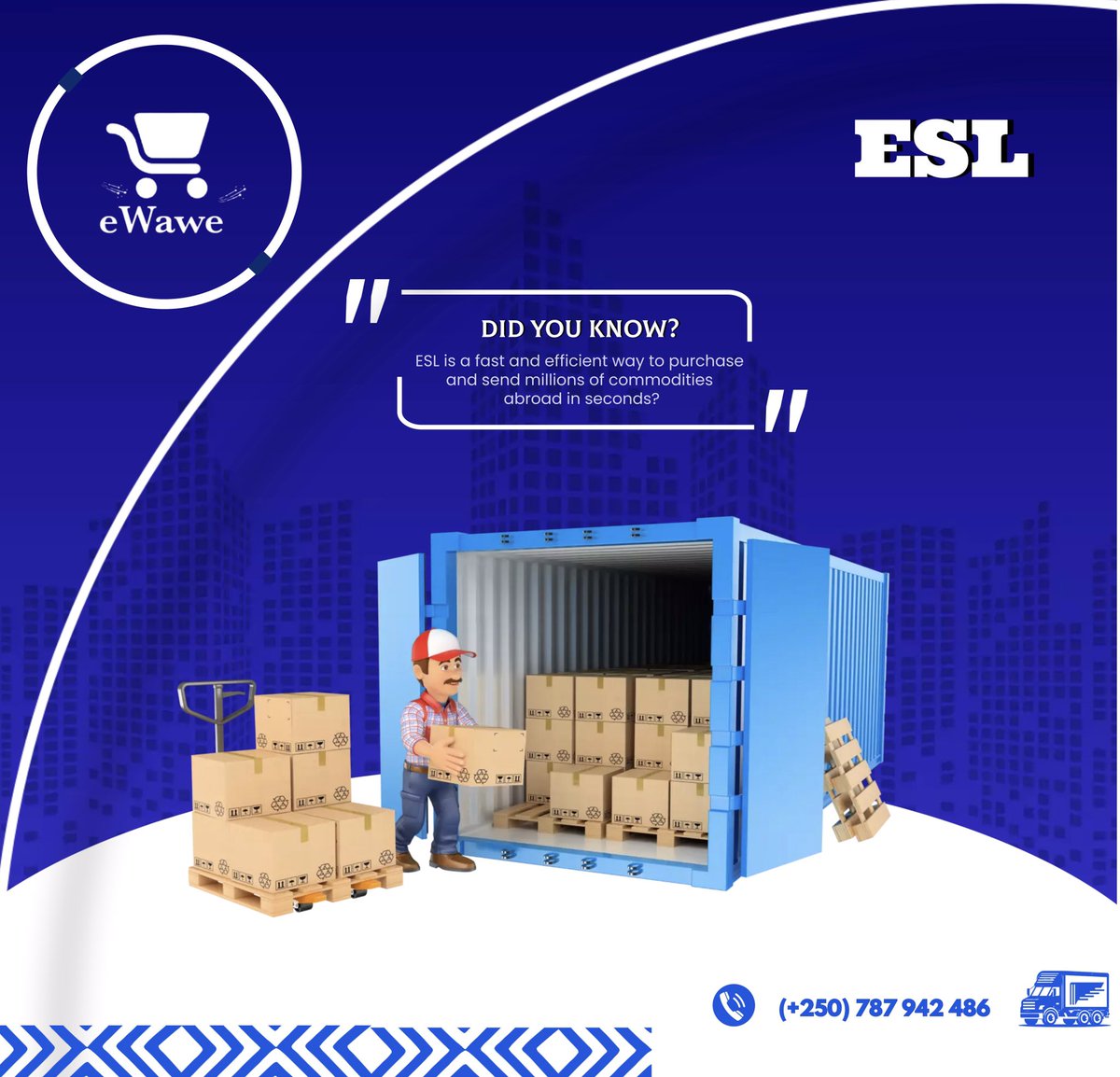 ESL, as a business, provides a swift and efficient method for purchasing and sending millions tons of commodities abroad in a matter of seconds. . . @ewawe_ltd . . #ewaweltd #rwanda #kigaliupdates #shipping #shopping #delivering #bestintheworld