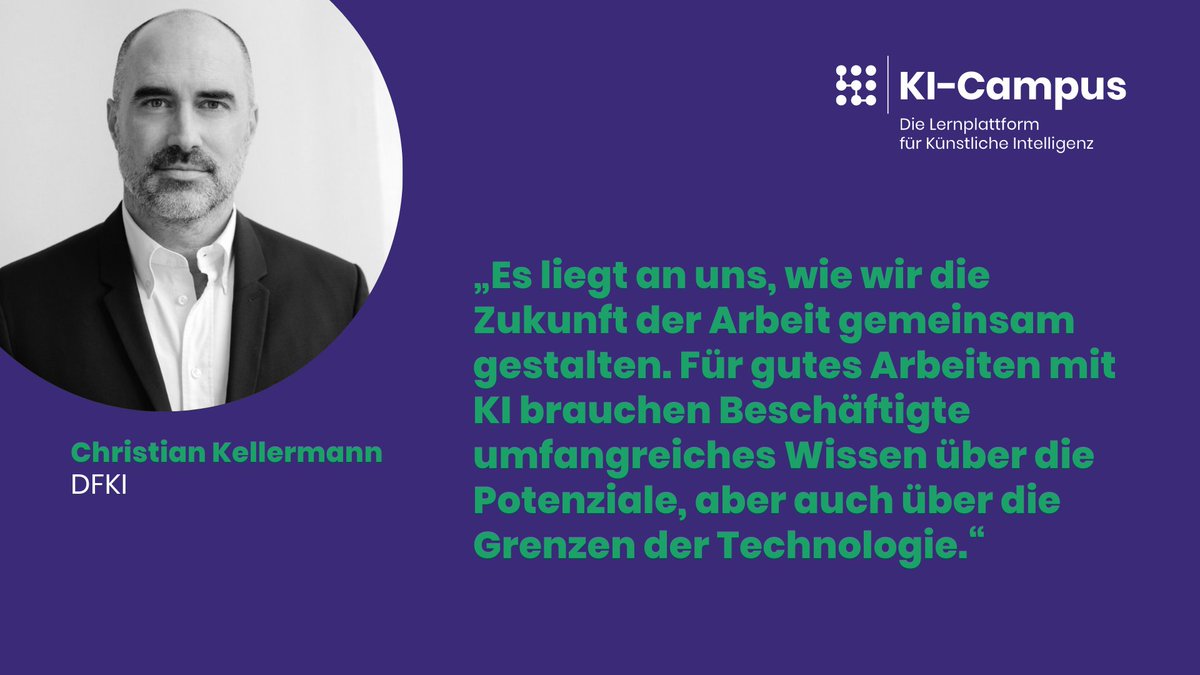 Christian Kellermann (@DFKI) setzt sich für den reflektierten Einsatz von #KI am Arbeitsplatz ein. Bei unserem Meetup am 14.3. in #Berlin diskutiert er dazu mit @dujic_ana (@BMAS_Bund). 🤖 Die Plätze sind begrenzt. Jetzt anmelden: ➡️ki-campus.org/meetup-ki-at-w… #KICampus #Arbeit