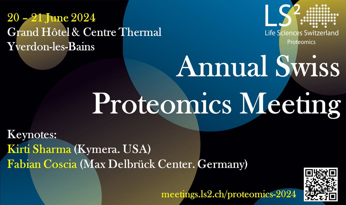 The Annual Swiss Proteomics Meeting 2024 will take place in Yverdon-les-Bains, 20-21 June at the Grand Hôtel & Centre Thermal. With Dr. Kirti Sharma (@KymeraTx ) & @CosciaLab (Max Delbrück Center) as keynote speakers. Deadline for abstracts: 15 April meetings.ls2.ch/proteomics-2024