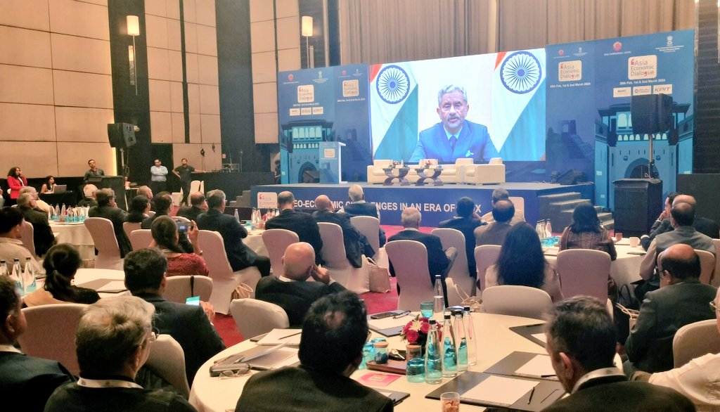 Address by Hon'ble Dr. S. Jaishankar @DrSJaishankar, Minister of External Affairs of India @MEAIndia (video message) 'Some of the key challenges we face today are about #SupplyChain and #Technology' #AsiaEconomicDialogue 2024 @rameshmashelkar @Girbane @abhay_vaidya @aparanjape…