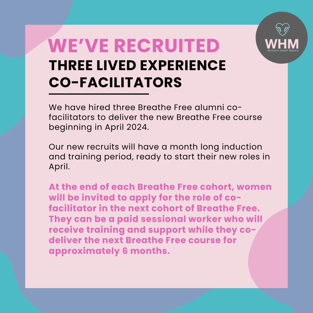 We are delighted to announce that we have recruited three Breathe Free alumni as co-facilitators for our refunded Breathe Free project. The project will offer paid employment opportunities to women in group to act as a co-facilitator in groups. @TNLCommFund