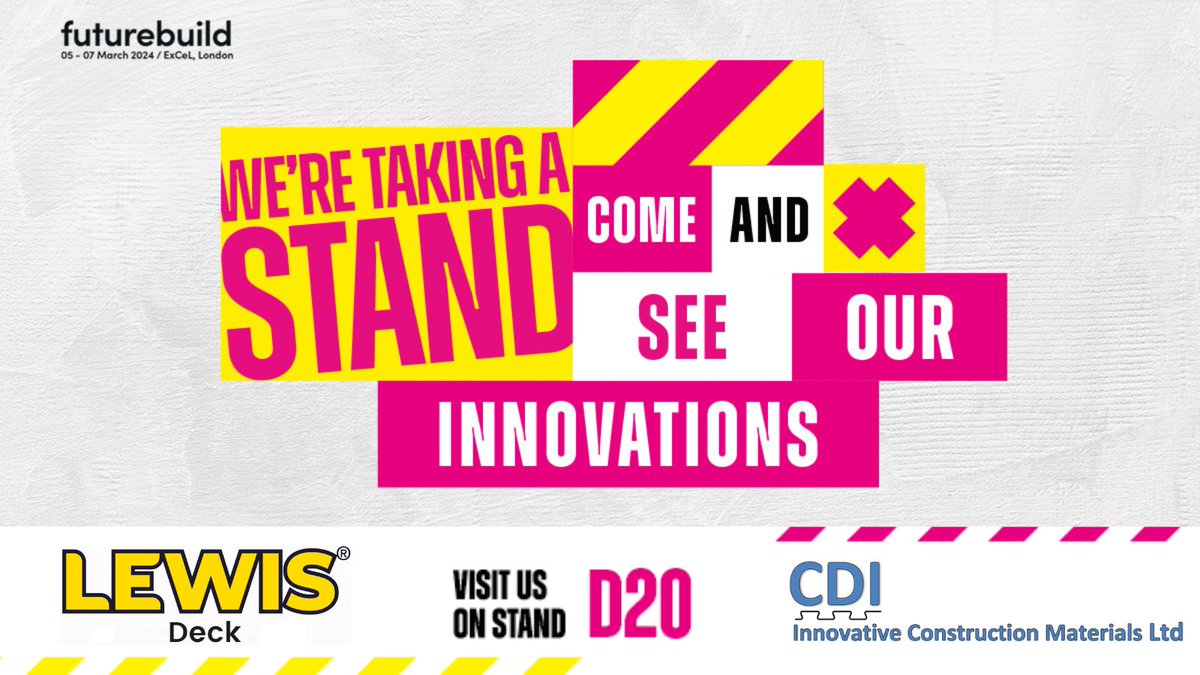Our next exhibition, Futurebuild, starts on Tuesday 5th March and runs to Thursday 6th March and we'll be there, as we have been for over 10 years. This year we'll be on stand D20 with our Lewis Deck and other innovative floor systems. For tickets follow: 
register.visitcloud.com/survey/1cog43w…