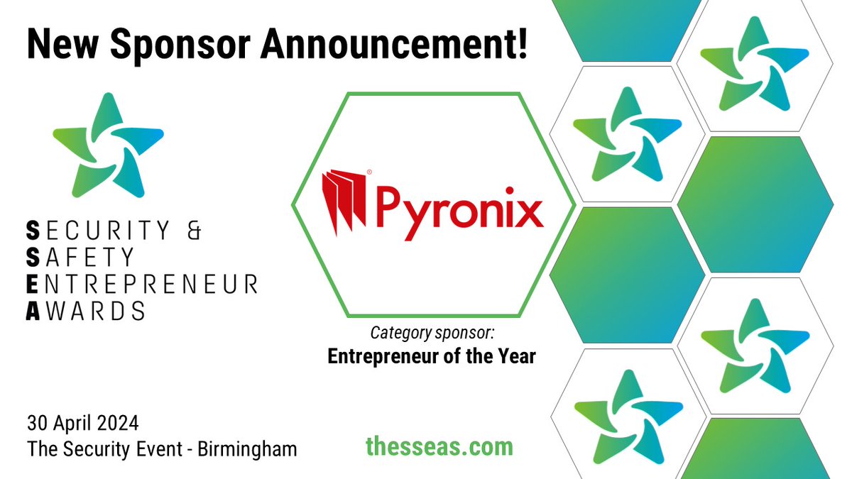 📢 Announcing our newest sponsor of the SSEAs, <a href="/Pyronix/">Pyronix Limited</a> 

Pyronix are kindly sponsoring the Entrepreneur of the Year category for the SSEAs taking place on 30 April at <a href="/SecurityEventUK/">The Security Event</a> 

Read more here &gt; &gt; thesseas.com
