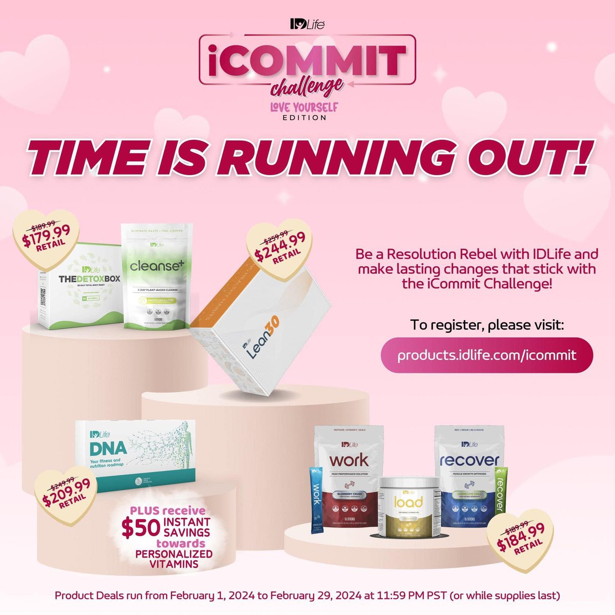 Time is running out to snag one of these incredible deals and embark on a journey to a healthy and happier you with the iCommit Challenge: Love Yourself Edition! Don't Wait! These smokin' deals end February 29th at 11:59PM PST!
ChristyVan.IDLife.com