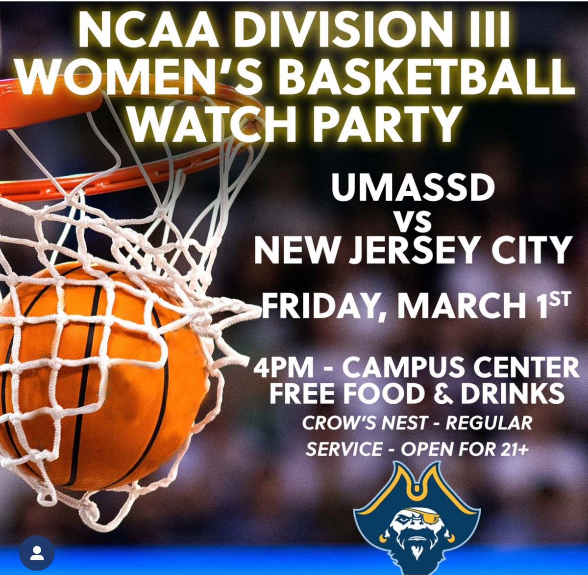 Let’s get this party started!! Support UMASSD Women’s Basketball as they compete in the NCAA Division III tournament on Friday at The Crows Nest. #ncaawomensbasketball #ncaa #proudtobeUMassd