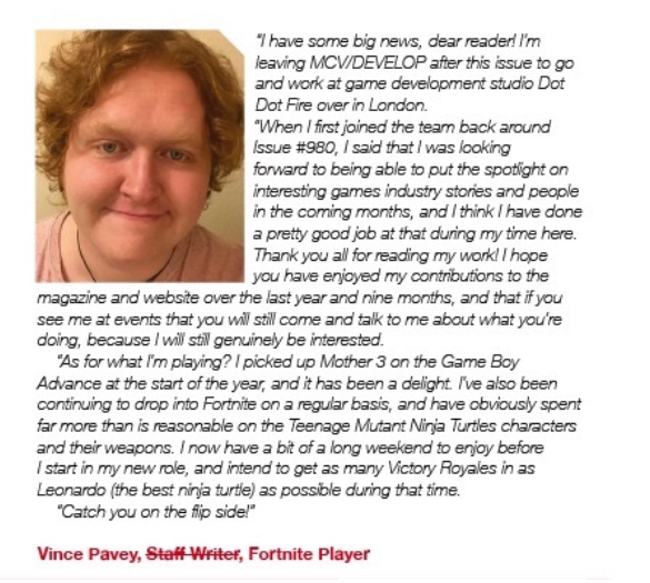 Here's a message from @limeyotoko, as published in next week's issue of MCV/DEVELOP. (Spoilers!)