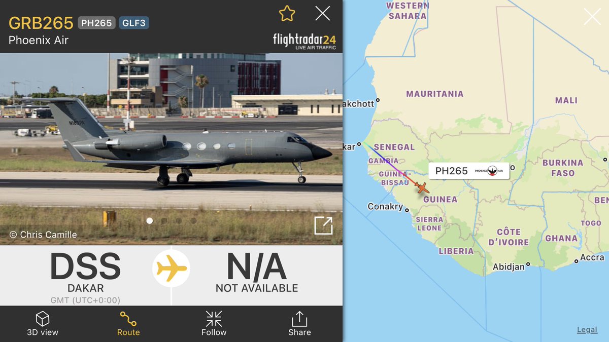 🕵🏻‍♂️CIA 'Phoenix Air' Gulfstream III (N163PA 🇺🇸) from Ontario, California U.S.A => arrived in west Africa likely heading to Abidjan 🇨🇮