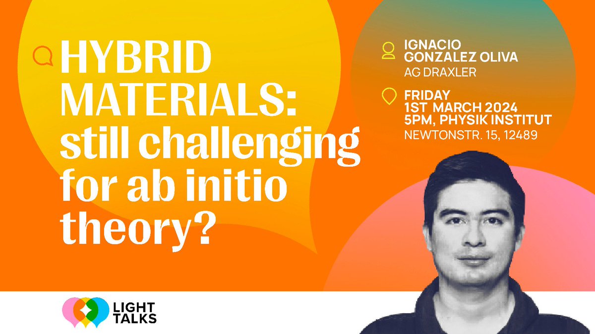 Friday Light Talks (@fridaylighttalk) on Twitter photo Tomorrow Friday we have Friday Light Talks!
Ignacio González Oliva from AG Draxl at <a href="/IRISAdlershof/">IRIS Adlershof</a> will talk about hybrid materials. Same time, same place and as usual beers afterwards sponsored by <a href="/BerlinUAlliance/">Berlin University Alliance</a> 🍻🍻
<a href="/HumboldtUni/">Humboldt-Universität zu Berlin</a> <a href="/FAIRmat_NFDI/">FAIRmat</a> @Technologiepark Tomorrow Friday we have Friday Light Talks!
Ignacio González Oliva from AG Draxl at <a href="/IRISAdlershof/">IRIS Adlershof</a> will talk about hybrid materials. Same time, same place and as usual beers afterwards sponsored by <a href="/BerlinUAlliance/">Berlin University Alliance</a> 🍻🍻
<a href="/HumboldtUni/">Humboldt-Universität zu Berlin</a> <a href="/FAIRmat_NFDI/">FAIRmat</a> @Technologiepark