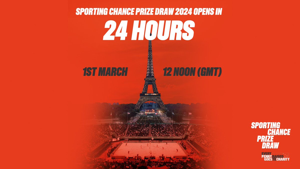 24 HOURS TO GO 📢 Sporting Chance Prize Draw 2024 opens tomorrow, Friday 1st March at 12 noon (GMT). Prizes & more: loom.ly/wDhCLA4 #sportingchanceprizedraw