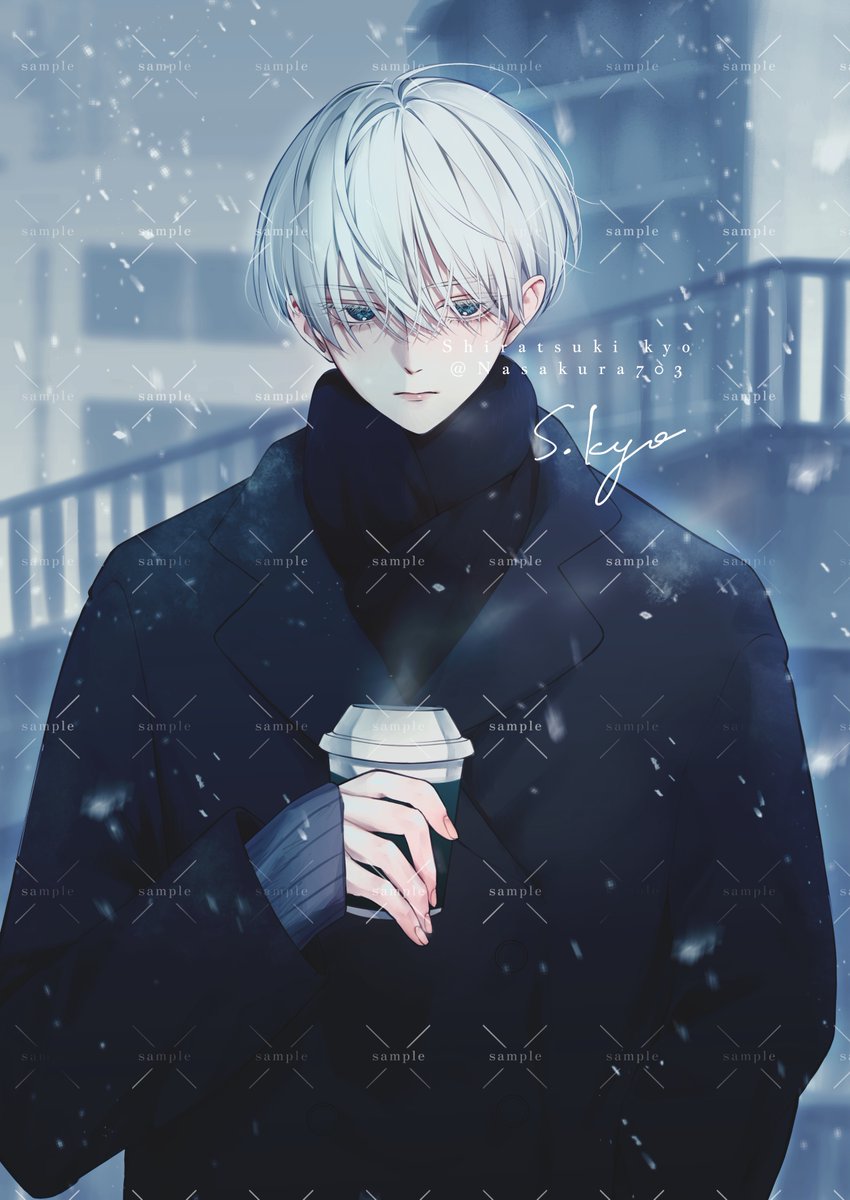 1boy male focus solo white hair cup holding holding cup  illustration images