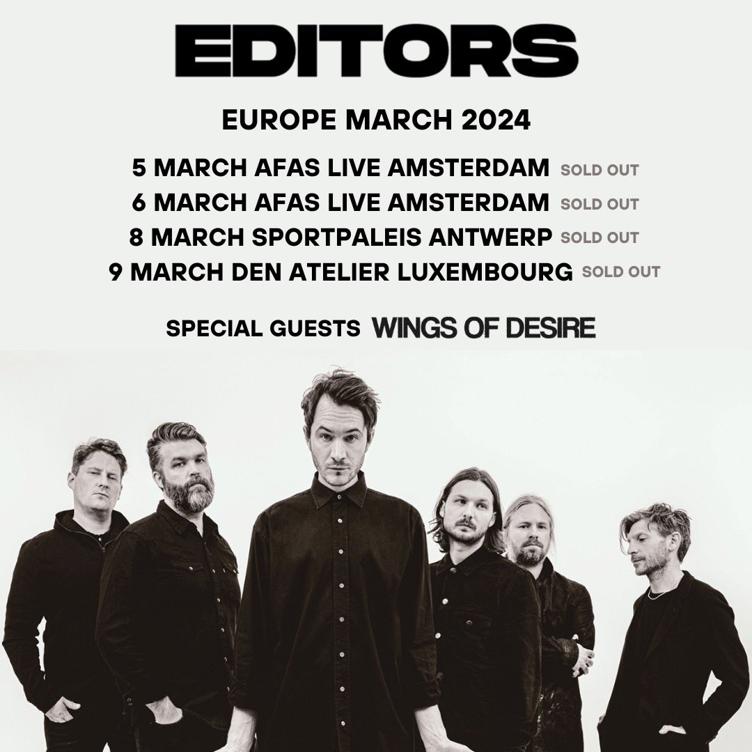 We have a small amount of production hold tickets just released for both Amsterdam shows next week!

Here -> editors-official.com/tour/